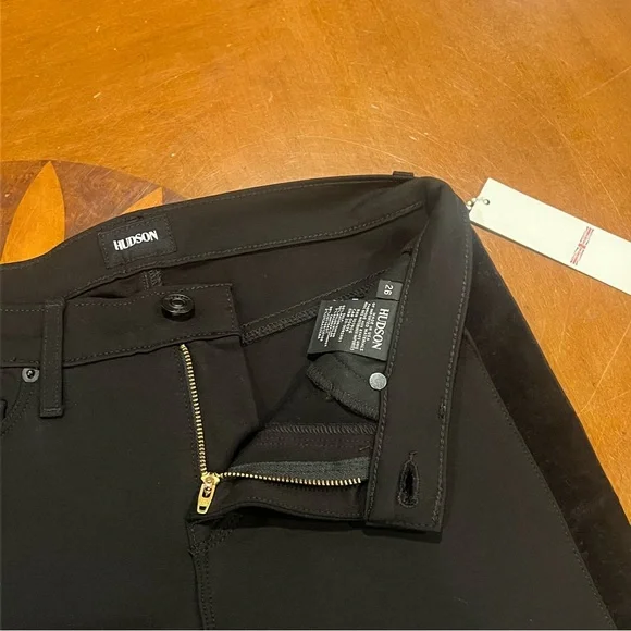 NEW $235 Hudson Jeans Amory Super Skinny Black Velvet Tuxedo Stripe Revolve